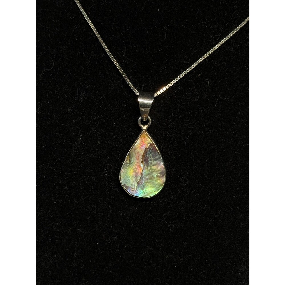 Vintage Abalone Sterling Silver Teardrop Pendant Italian 925 Chain